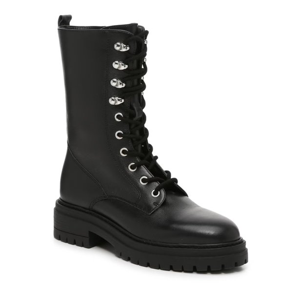 Steve Madden Black Leather Combat Moto Boots - Picture 1 of 8